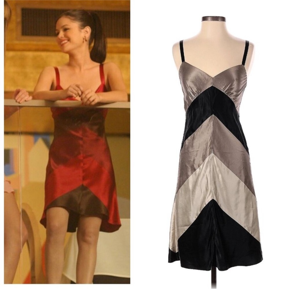 ASO THE O.C. Summer Roberts (Rachel Bilson) silk chevron dress alt gray